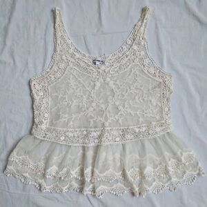 Express Ivory Blouse Sleeveless Lace Crochet Coquette Fairy Boho Womens Size L